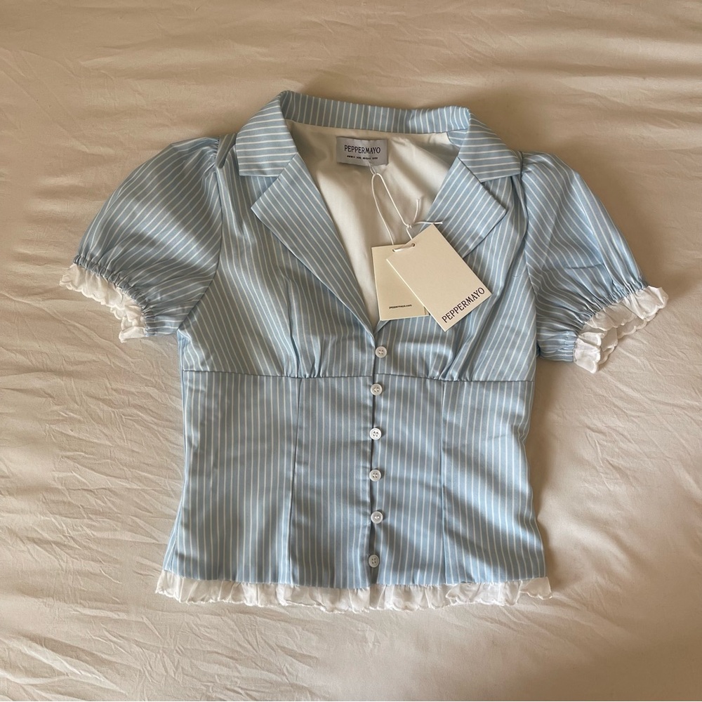 Brand New- Peppermayo Bennett Button Up Top in Blue White Stripe 🦋✨ - Picture 4 of 13